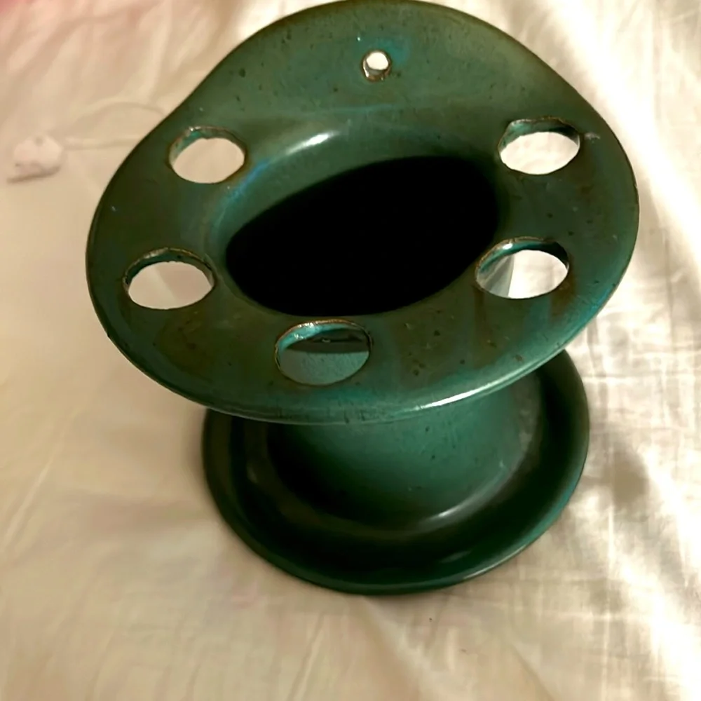 Vintage clay/ceramic toothbrush/razor holder /forest green glaze/hang /stand